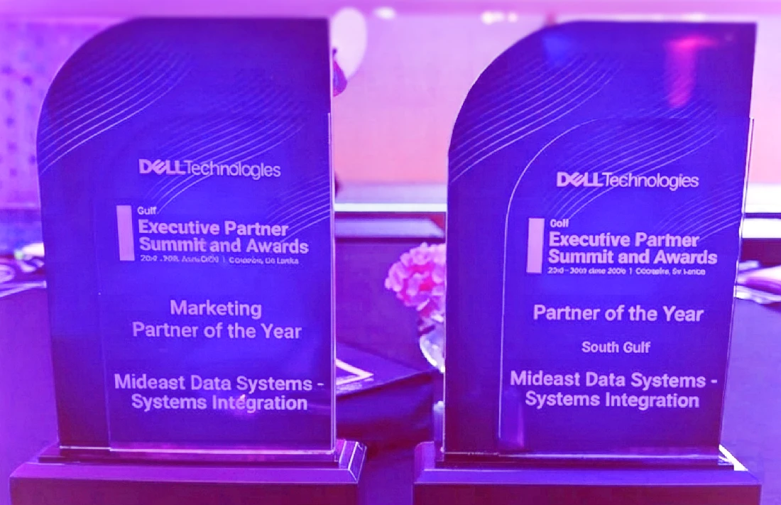 Two award trophies seen side by side